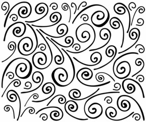 black and white pattern of curls and spirals