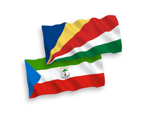 Flags of Republic of Equatorial Guinea and Seychelles on a white background