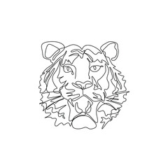 Tiger head, continuous line drawing, Chinese New Year, isolated vector illustration, tattoo, print and logo design, silhouette single line on white background, vector line art.