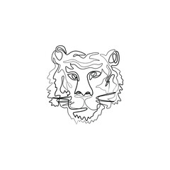 Tiger head, continuous line drawing, Chinese New Year, isolated vector illustration, tattoo, print and logo design, silhouette single line on white background, vector line art.