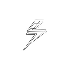 Abstract lightning icon, emblem or logo design, small tattoo, silhouette one single line on a white background, isolated vector illustration.