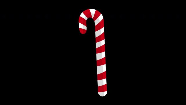 Christmas and new year moving decorations. Rotating candy canes and holly berry isolated on black background. Holiday design elements or card design template.