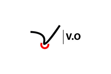 VO logo with black and red color combination