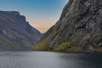 Fototapeta premium A view of the majestic Geirangerfjord in the municipality of Stranda in the More og Romsdal region of Norway