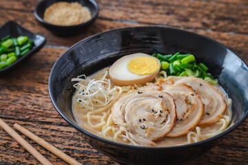 Ramen noodle in pork bone broth, Japanese food