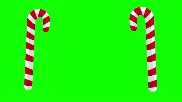 Rotating Candy Canes Design Elements Isolated on Green Chroma Key Background. Rotating sugar canes objects for new year designs. Christmas Sweets and Candies Illustrations. Rotation Motion 