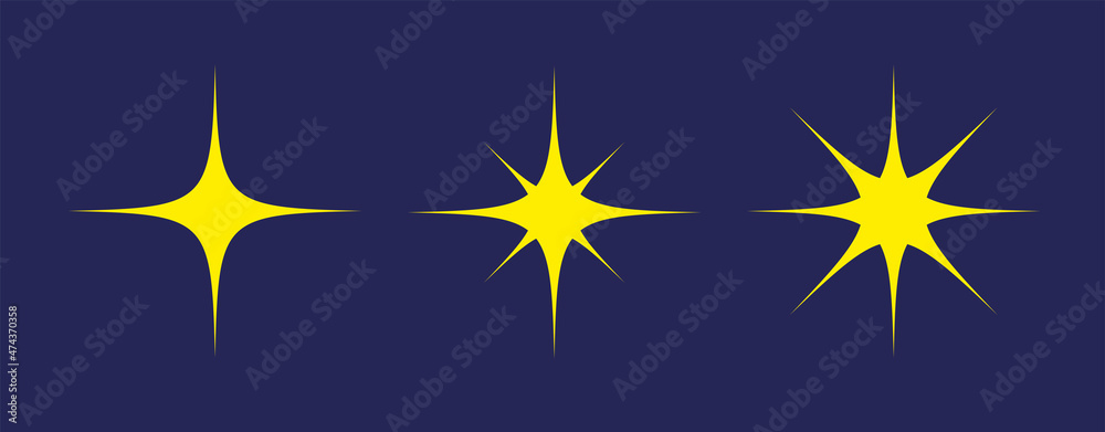 Poster star icon of 3 types. isolated vector sign symbol. yellow stars sparkles vector collection. bright f