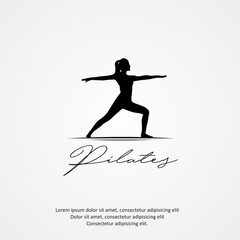 standing on back hands Pilates Pose Woman Silhouette, Girl with Beauty Body and Facial Hair in gym logo design