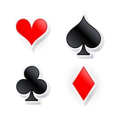 Vector illustration of playing cards suit symbols isolated on white background.