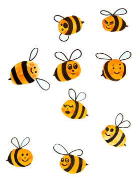 Cartoon bees - watercolors picture of  bees