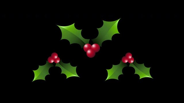 3D Holly Berries Animation Decorative Frame Template on black background. Christmas and New year Card or Banner Design Template. Natural organic red berries with leaves.