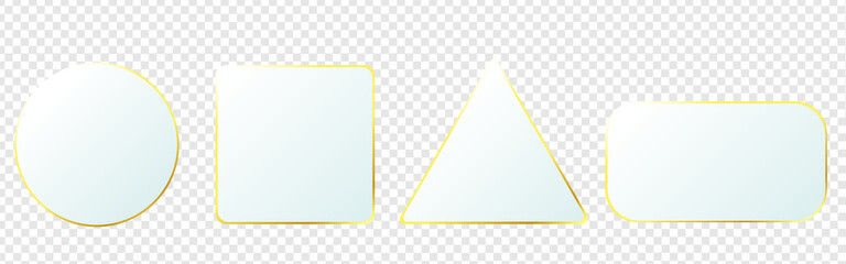 Realistic collection golden geometric figures on transparent background.  Geometric shapes 
