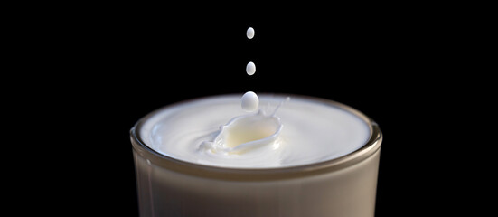 Splashing in a glass of milk on black background.Photo select focus.