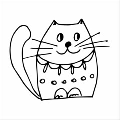 Funny cat hand drawn in doodle style, black and white