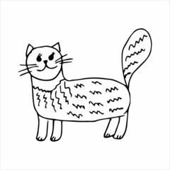 Funny cat hand drawn in doodle style, black and white