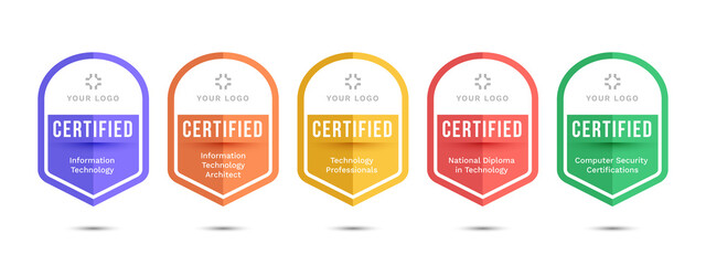 Set of company training badge certificates to determine based on criteria. Vector illustration certified logo design. - obrazy, fototapety, plakaty