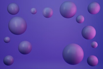 Abstract beauty background in trending 2022 Very Peri color with geometric shapes, spheres and place for text. 3d render