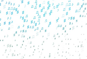 Light Blue, Green vector background with music symbols.