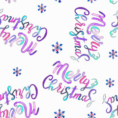 Christmas pattern on a white background. Seamless pattern of watercolor inscription 