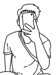 black and white of cute man cartoon for coloring