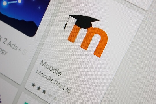 Ivanovsk, Russia - November 28, 2021: Moodle app on the display of a tablet PC.