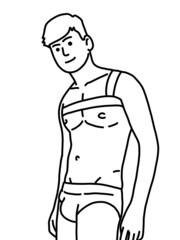 Fototapeta premium black and white of cute man cartoon for coloring