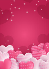 Valentine's day concept posters. Vector illustration. 3d red and pink paper hearts with frame on geometric background. Cute love sale banners or greeting cards