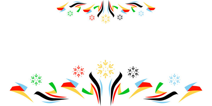 Multicolor abstract lines isolated on white background, sport concept, vector multicolor frame with snowflakes 
