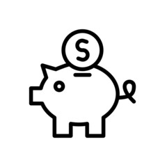 piggy bank with dollar sign Icon line style Black and White 