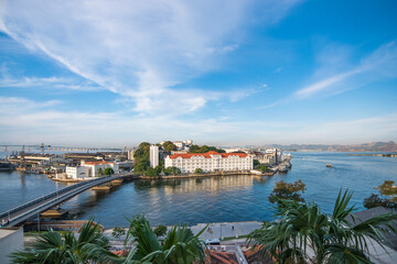 Obraz premium View of Ilha das Cobras, from Mosteiro de São Bento, where it's located one the main hospitals for the Navy Forces - Rio de Janeiro, Brazil