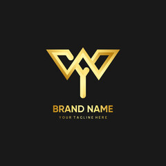 Letter YW or WY luxury logo. Incorporate the letter Y and the letter W. Shiny gold logo. Can be used for various industries.