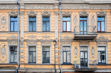 Fragment of old building facade in Kyiv Ukraine