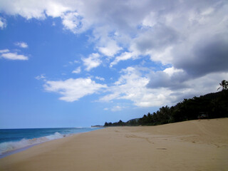 Fototapeta na wymiar ノースショアの大きく開けた空と砂浜