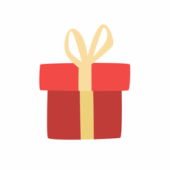 Flat christmas gift. Christmas tree. Christmas sticker. Winter element. Christmas illustrations for cards, posters, labels, web, logos, scrapbooking, templates. Isolated vector