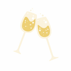 Champagne glasses illustration. Christmas symbol. Traditional celebrating Christmas and New Year.