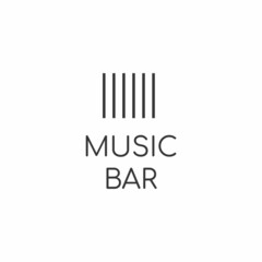 Minimalistic black and white logo for alcoholic bar, shop, restaurant. Track line in the form of vertical stripes with the inscription 