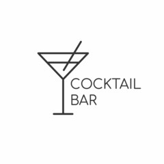 Minimalistic logo for alcoholic bar, shop, restaurant. Martini cocktail glass with a straw on a white background with the inscription 