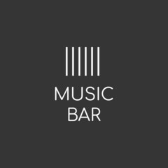 Minimalistic black and white logo for alcoholic bar, shop, restaurant. Track line in the form of vertical stripes with the inscription 