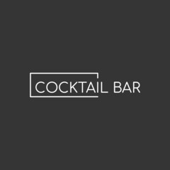 Minimalistic logo of an alcoholic establishment. Logo for a bar, shop, restaurant. Cocktail bar lettering in a rectangle. Isolated on a black background.