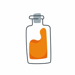 Potion jar, corked up. Medication concept. Medicine icon. Potion icon. Halloween concept. Vector illustration isolated.