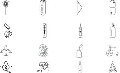 vector illustration of set of black white lining medical instrument
