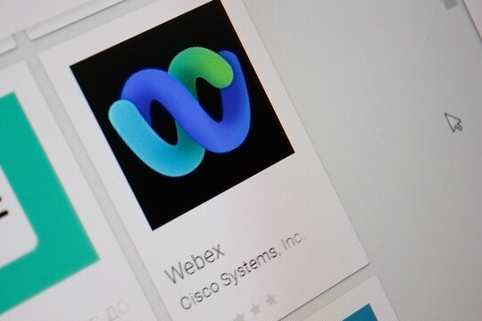 Ivanovsk, Russia - November 28, 2021: Webex app on the display of a tablet PC.