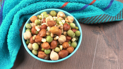 Healthy diet and vegetarian food. Mix of fresh sprouts on beautiful background. macrobiotic food....