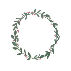 Decorative isolated simple watercolor green forest wreath