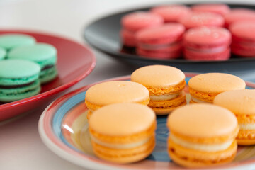 Obraz na płótnie Canvas Different types of macarons been prepared. Close up photo.