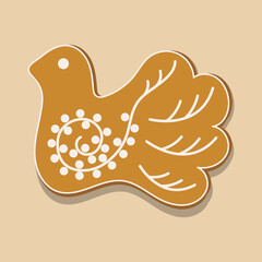 One vector element on pink background. Feast of Christmas. Gingerbread or gingerbread with white icing. Christmas illustration 