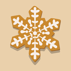 One vector element on pink background. Feast of Christmas. Gingerbread or gingerbread with white icing. Christmas illustration 