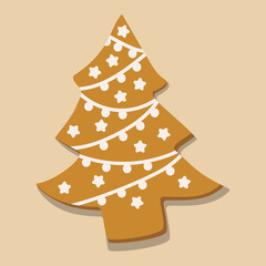 One vector element on pink background. Feast of Christmas. Gingerbread or gingerbread with white icing. Christmas illustration 