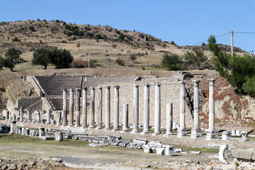 ruins of small and cosy roman theatre in archaeological site Pergamon in Turkey, lower city Asclepium