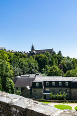 View of the church of Saint-Léonard de Fougères and old buildings in the city Fougères.Saint-Léonard de Fougères is one of the parish churches in Fougères, France.